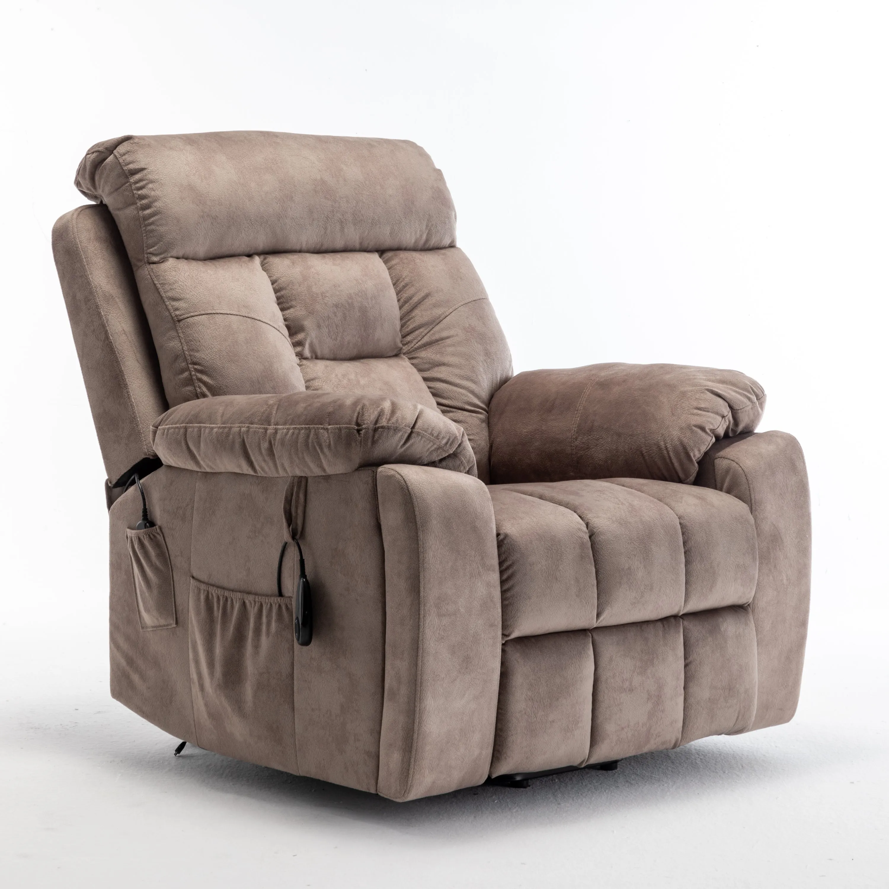Velvet Power Lift Recliner Heated Zero Gravity Massage Chair with storage pockets - Beige Brown