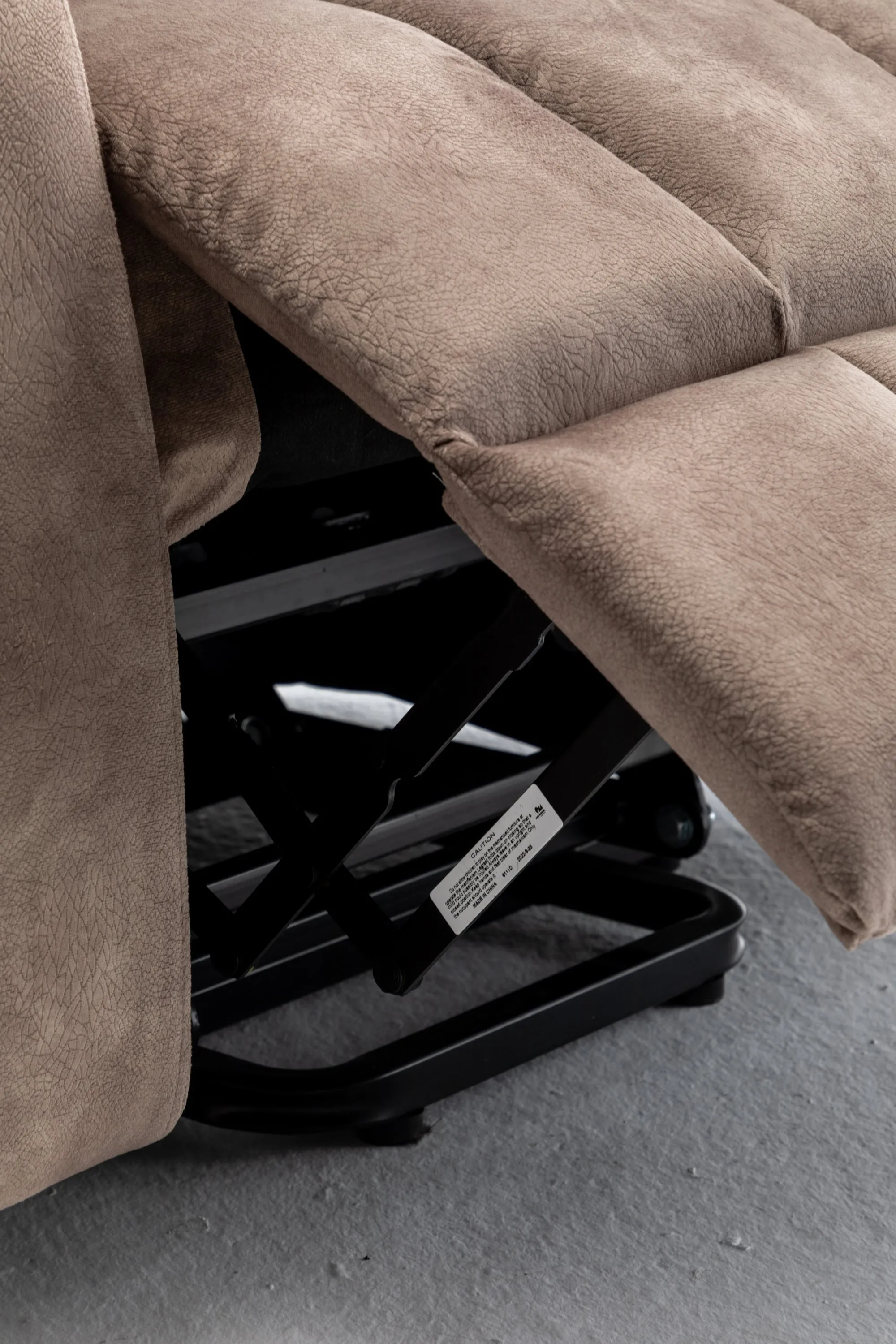 Velvet Power Lift Recliner Heated Zero Gravity Massage Chair with storage pockets - Beige Brown
