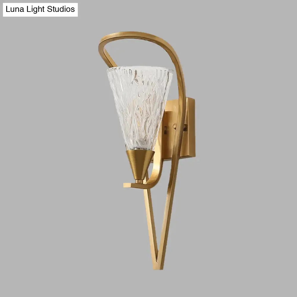 Vintage Gold Water Glass Cone Wall Lamp - 1 Head Sconce Light for Living Room