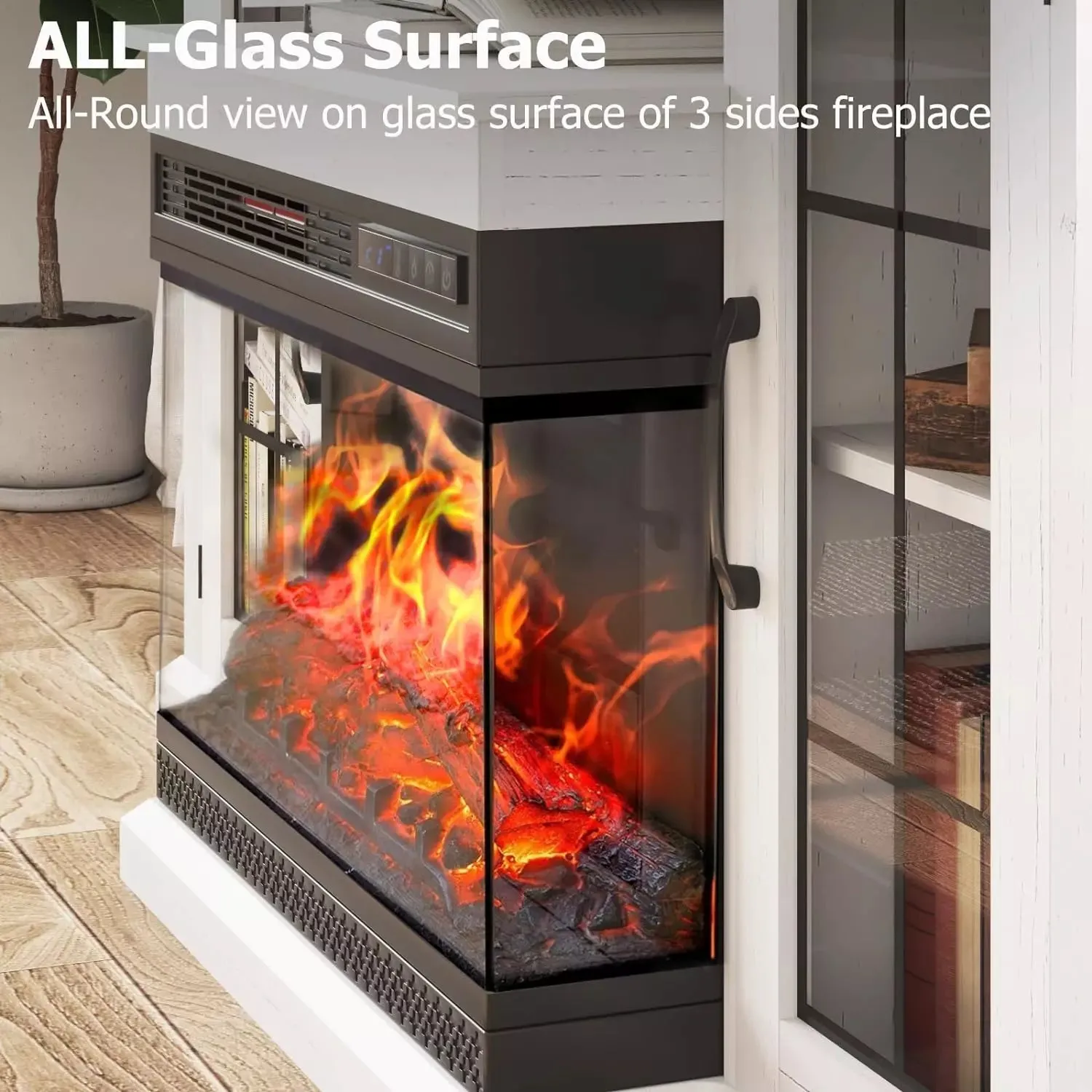 Vitesse 59 inches 3-Sided Glass Fireplace TV Stand for TVs up to 65'' with Fireplace