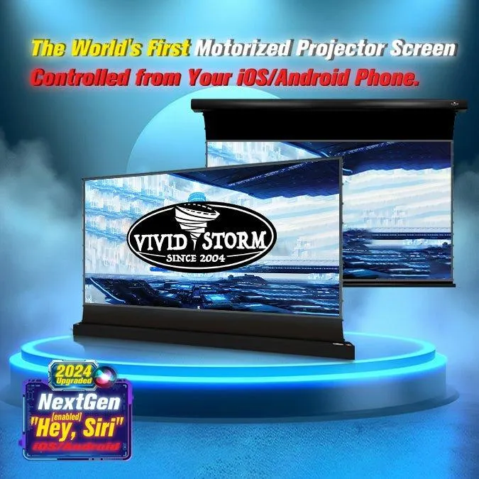 VIVIDSTORM Pearl White Cinema Plus Motorized Tension Floor Rising Projector screen