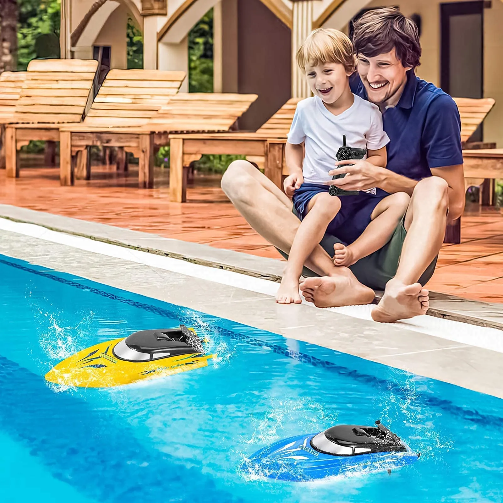 WHIZMAX 2PACK 10km/H 2.4G High Speed Remote Control Boats Blue Yellow