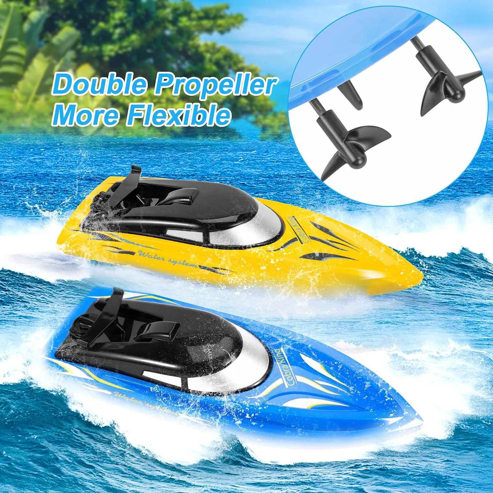 WHIZMAX 2PACK 10km/H 2.4G High Speed Remote Control Boats Blue Yellow