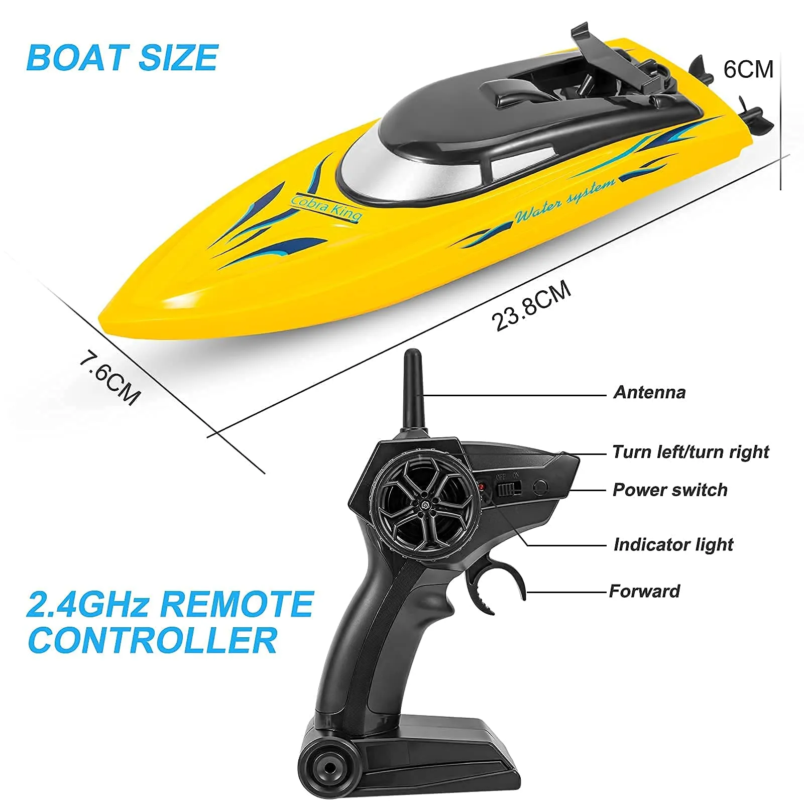WHIZMAX 2PACK 10km/H 2.4G High Speed Remote Control Boats Blue Yellow