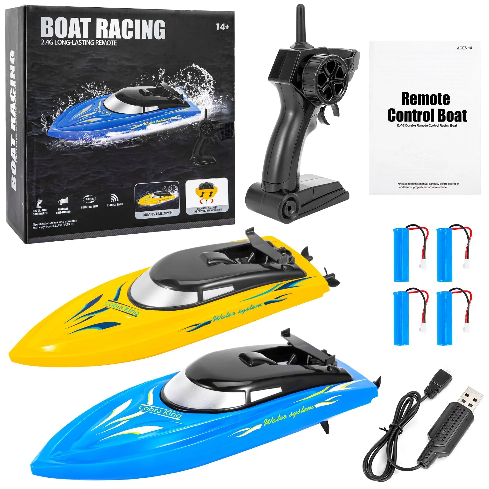 WHIZMAX 2PACK 10km/H 2.4G High Speed Remote Control Boats Blue Yellow