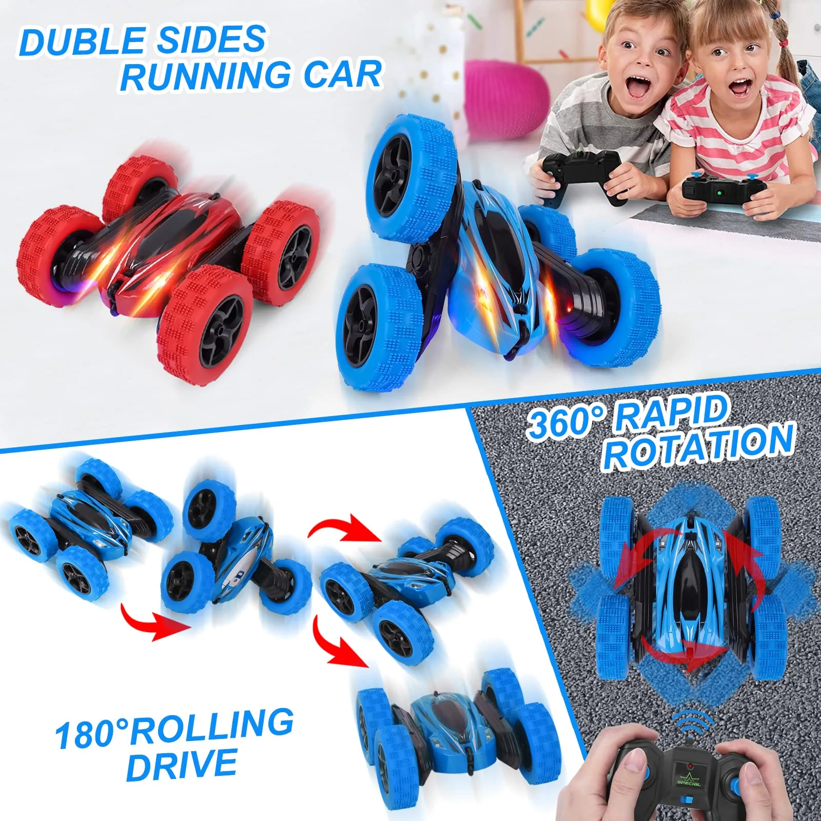 WHIZMAX 2Pack RC Stunt Car Watch Gesture Sensor Car Blue Red
