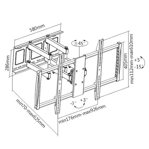 X-Large Heavy-Duty Dual Arm Heavy-Duty Full Motion Curved & Flat Panel Tv Wall Mount - SH 960P (Fits Most 60" ~ 105" Screen, Max. VESA: 900x600mm, Capacity 90kg)