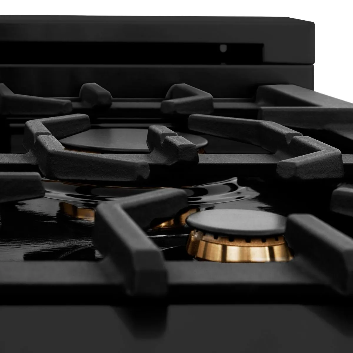 ZLINE 4-Piece Appliance Package - 30-Inch Rangetop with Brass Burners, Refrigerator, 30-Inch Electric Double Wall Oven, and Convertible Wall Mount Hood in Black Stainless Steel (4KPR-RTBRH30-AWD)