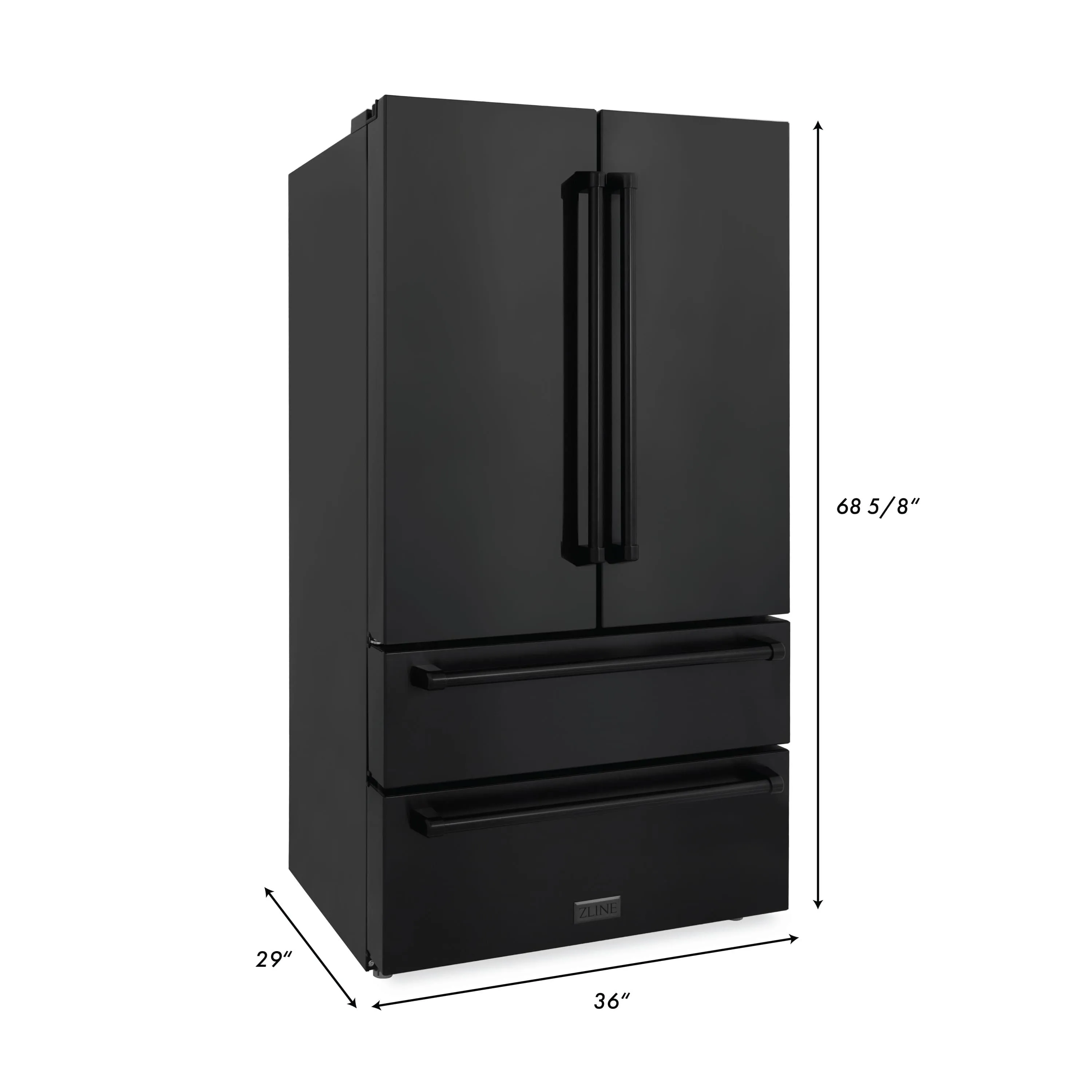 ZLINE 4-Piece Appliance Package - 48-Inch Rangetop with Brass Burners, Refrigerator, 30-Inch Electric Double Wall Oven, and Convertible Wall Mount Hood in Black Stainless Steel (4KPR-RTBRH48-AWD)